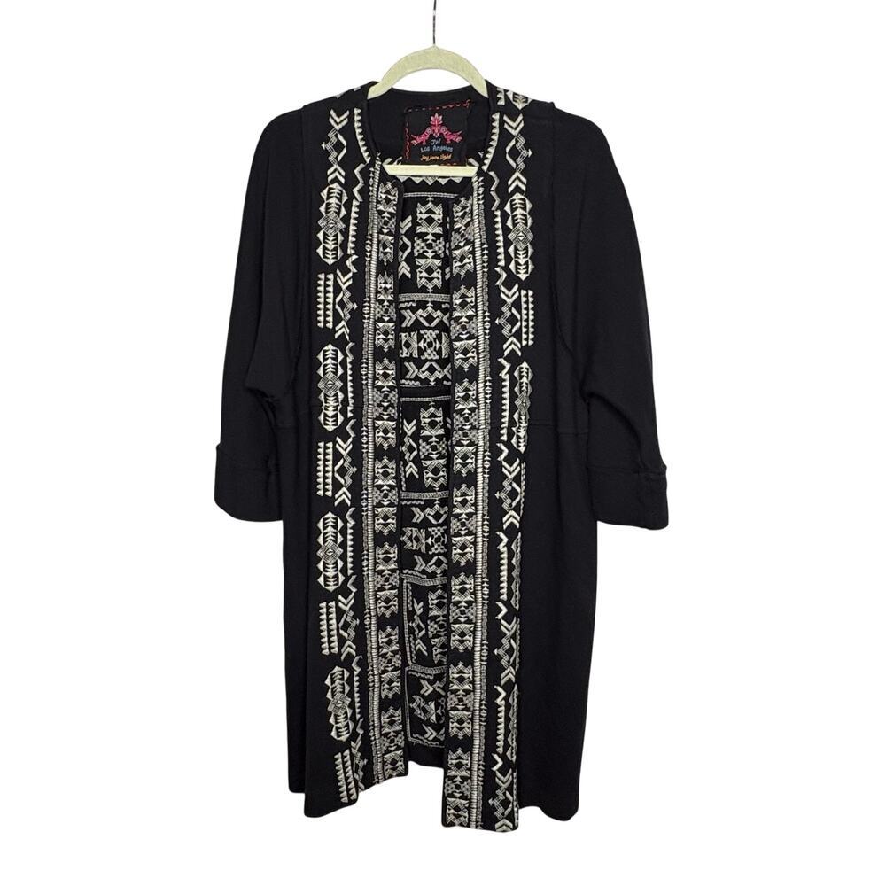 Johnny Was Open Front Longline Embroidered Floral Geometric Duster Coat Small